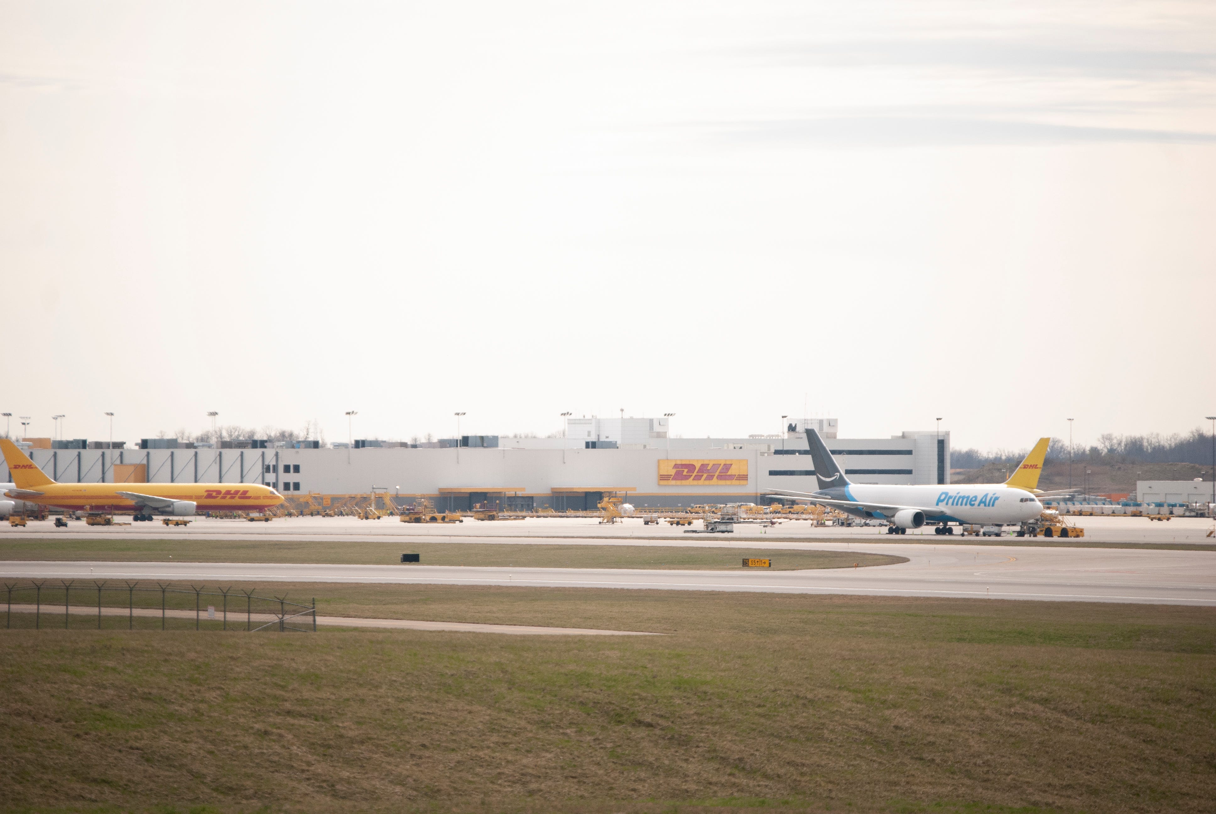 A Prime Air jet at DHL's cargo hub in April 2019 at CVG.