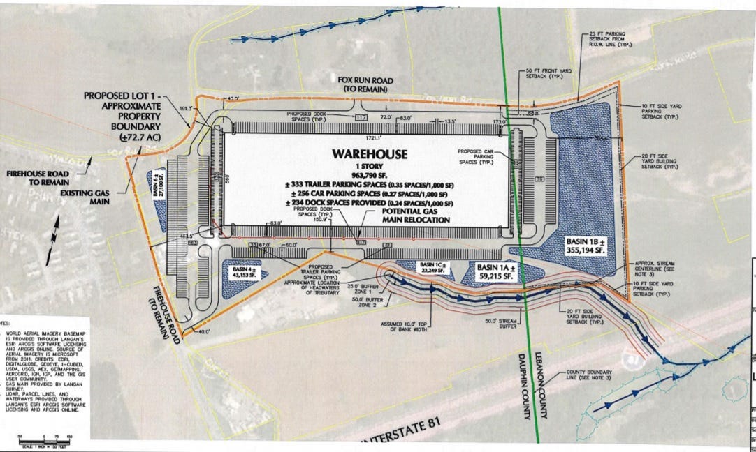 A plan for a proposed warehouse in East Hanover Township.
