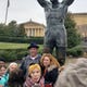 Students of Eastside High School in Paterson meet Sylvester Stallone at the famous 'Rocky' statue in Philadelphia.