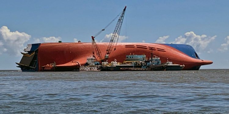 Golden Ray cargo ship’s fuel tanks drained of 320,000 gallons