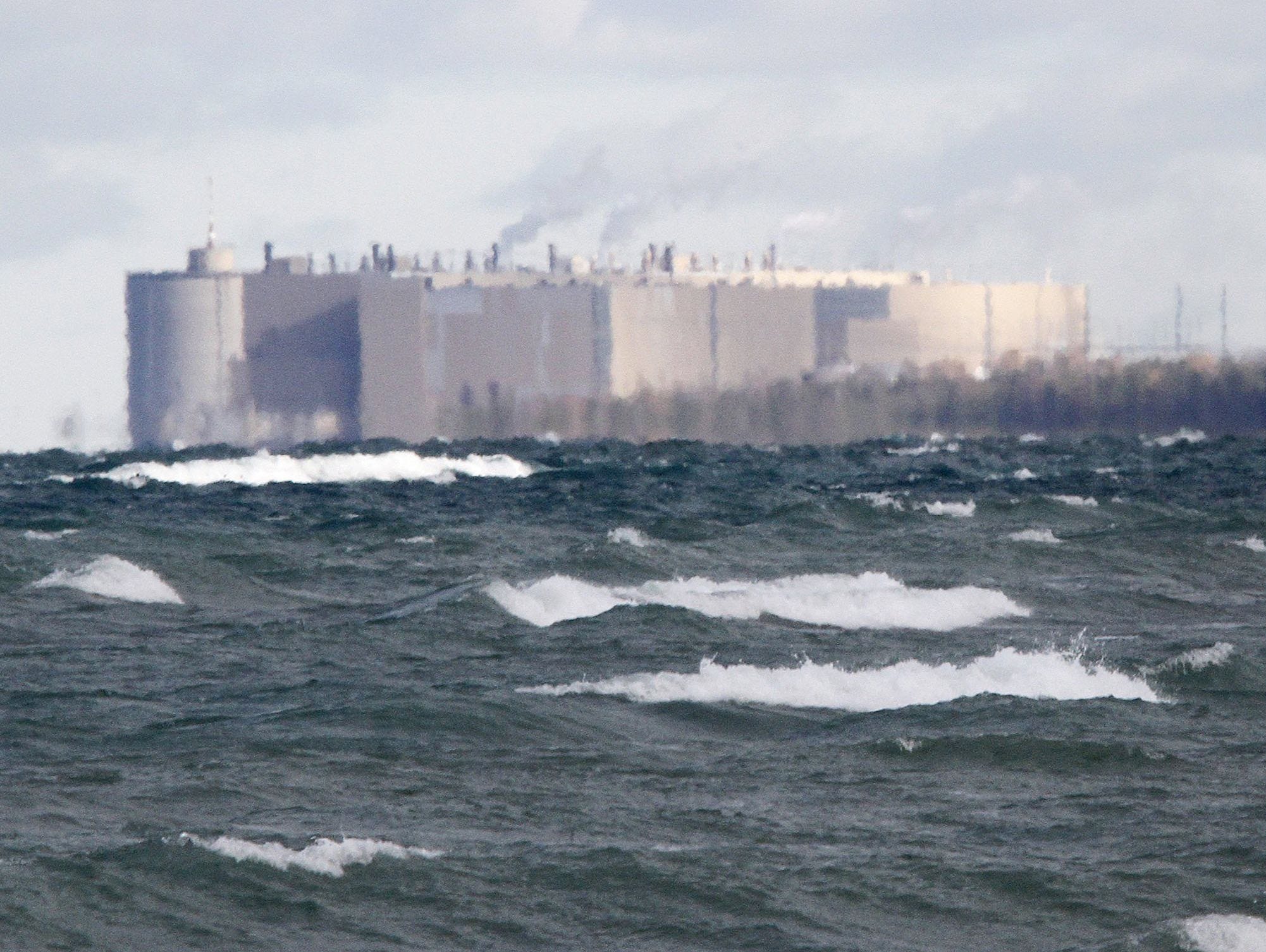 The Ontario Power Generation's  Bruce nuclear facility can be seen from a local beach off Lake Huron in Kincardine, Ontario.