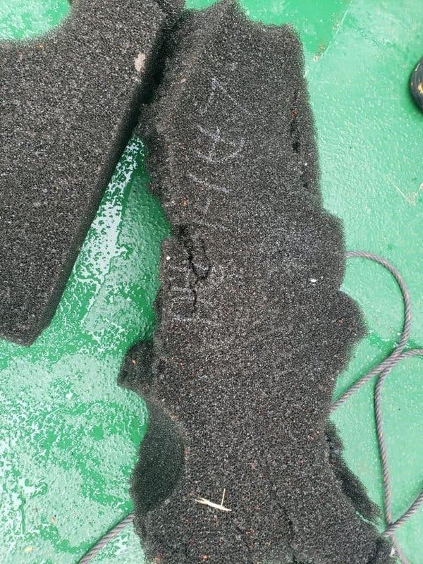 A photograph provided by the Chilean Air Force shows a piece of foam found floating near the area where the plane disappeared.