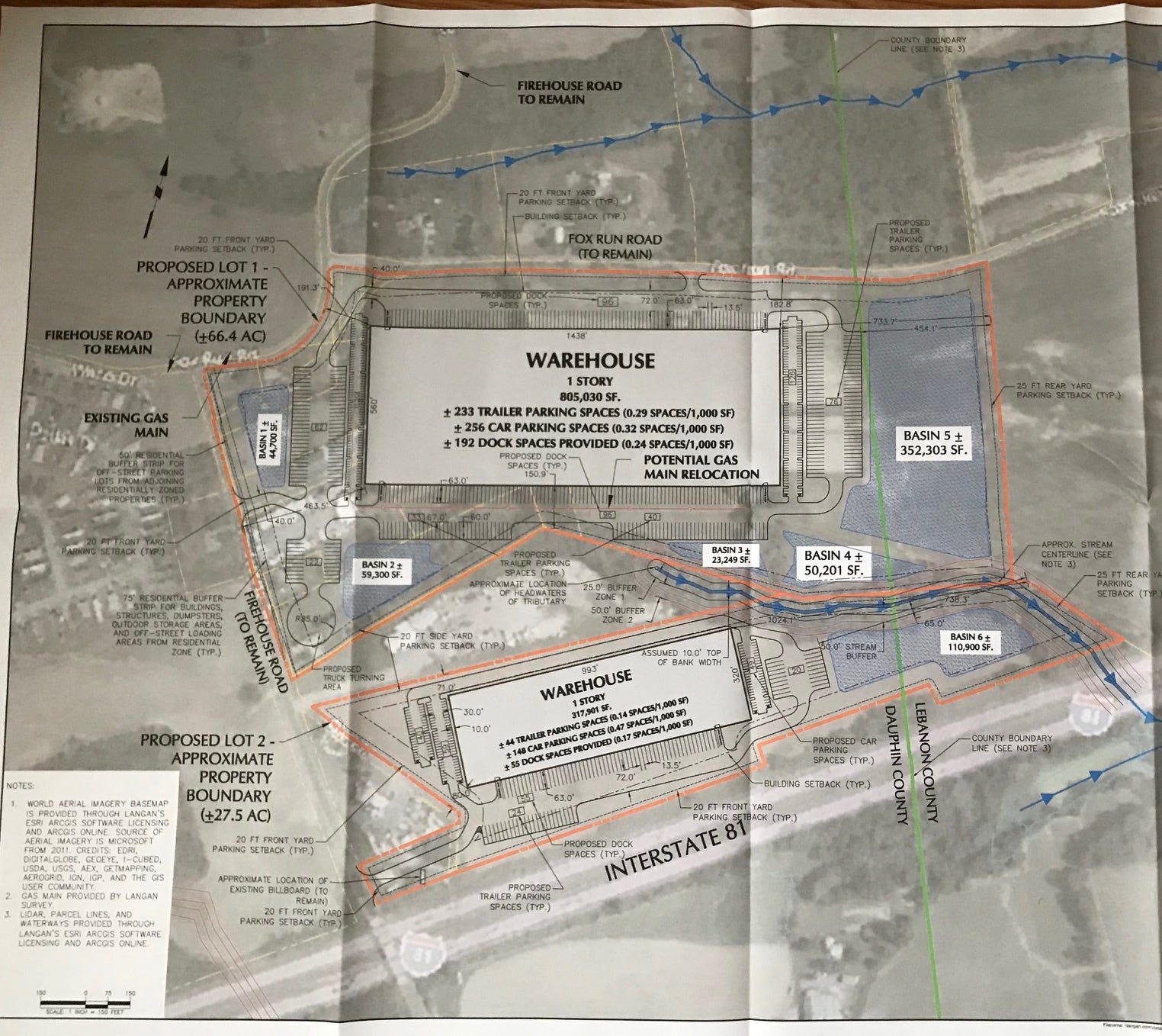 Proposed plans for a warehouse project in East Hanover Township.