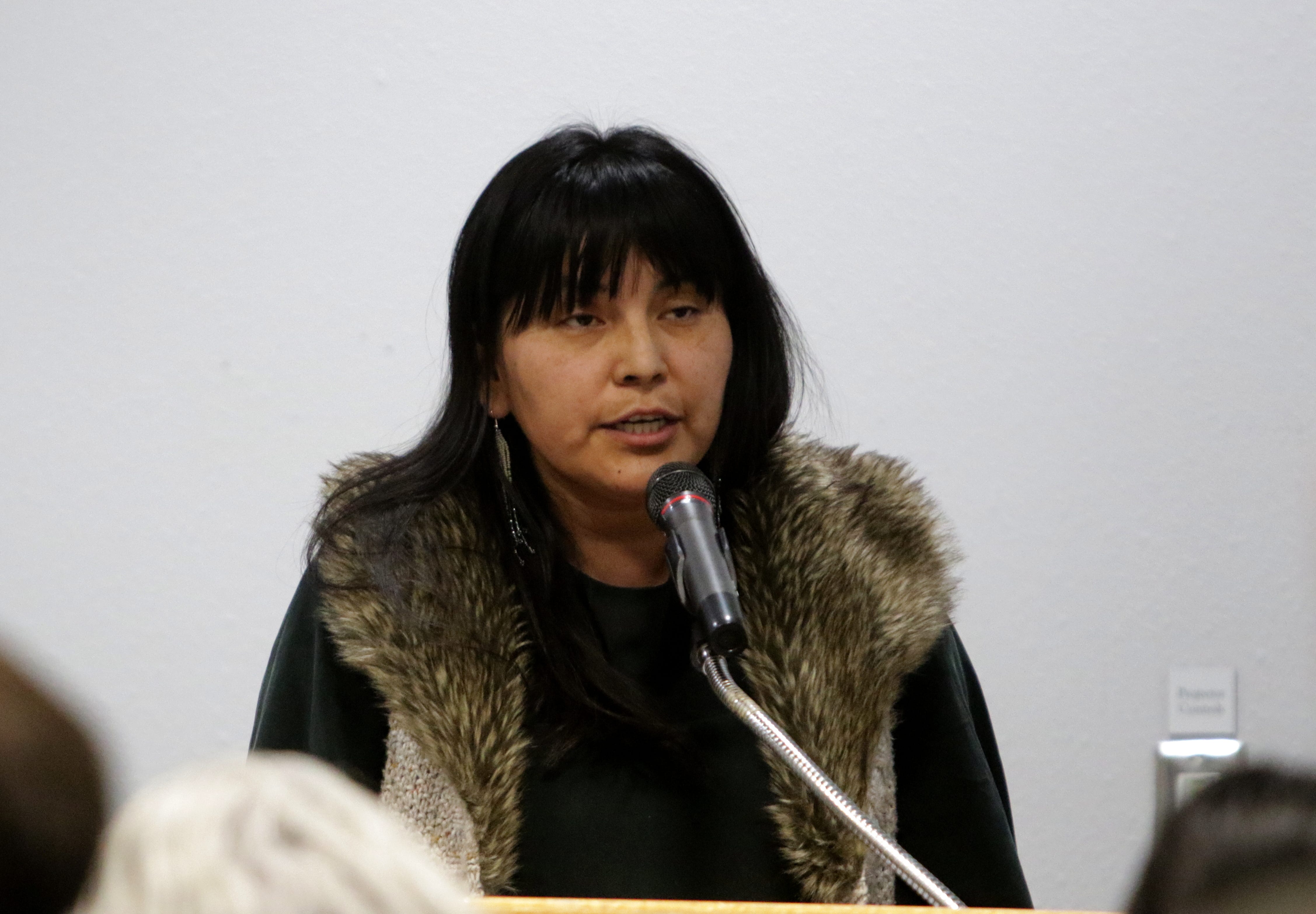 Kim Smith speaks, Monday, Jan. 6, 2020, during a public hearing at San Juan College about the future of the San Juan Generating Station.