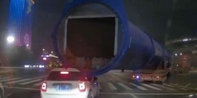 Tractor-trailer’s cargo crushes small car in next lane