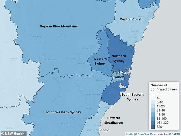 By health service region, northern Sydney has the second has rate of coronavirus infections had 21.86 cases for every 1,000 residents