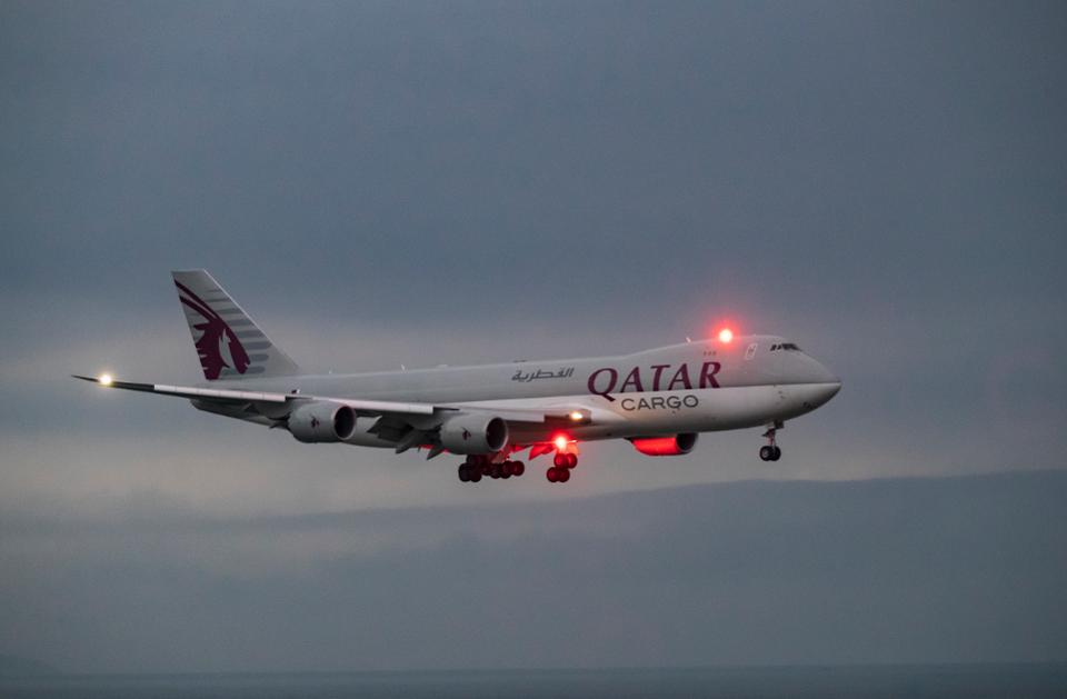 Qatar airways Cargo Boeing 747 aircraft lands at the Hong...