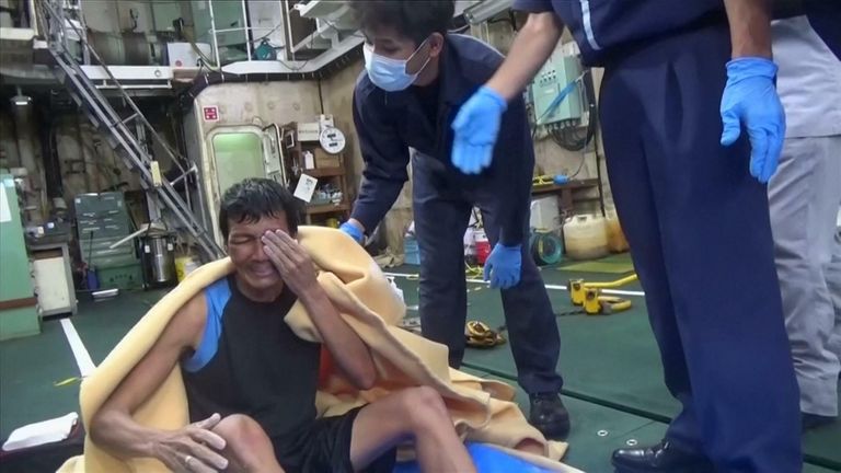 Rescued man cries after being saved