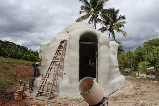 A plastered SuperAdobe home in Las Marias, Puerto Rico.
