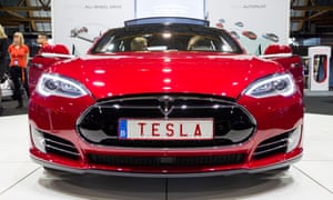 Tesla Model S electric car showcased at the Brussels Motor Show, before the pandemic.