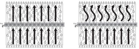 Logic barrier operation with the correct key (left) and the incorrect key (right).