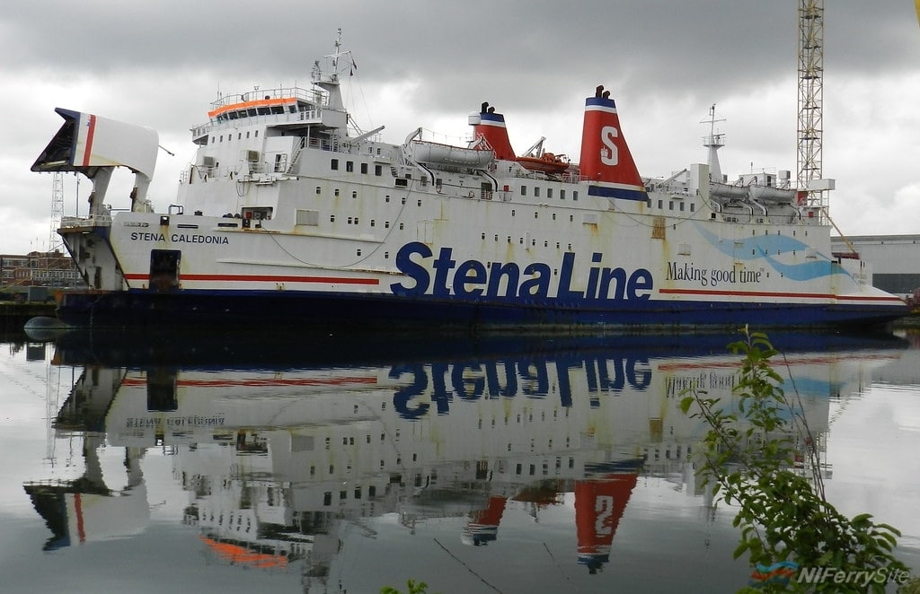 STENA CALEDONIA undergoing preparations for her voyage to Indonesia in 2012 following her sale by Stena Line. The ship had been the final former Sealink vessel in service with the company when she left the Stranraer - Larne route in November 2011. Copyright © Scott Mackey.