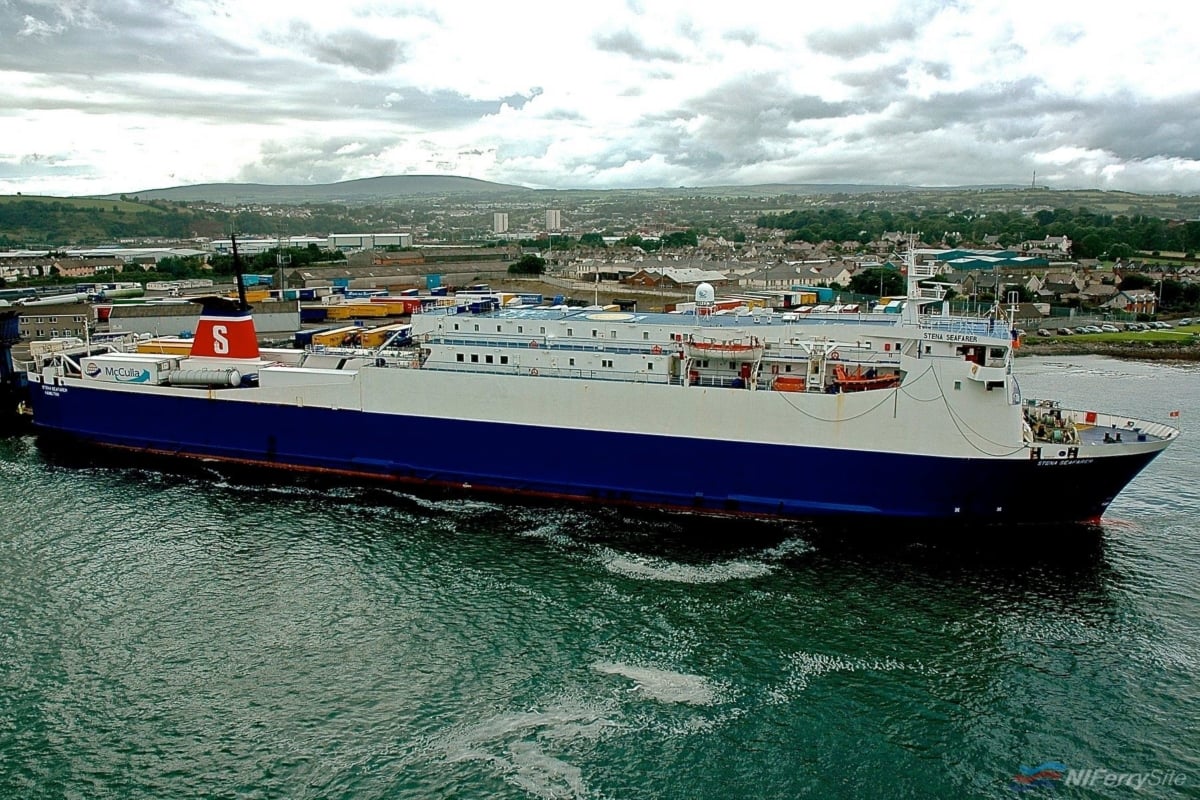 Finished cargo and ready for the off, STENA SEAFARER makes ready for departure from Larne to Fleetwood in August 2008. Copyright © Gordon Hislip.
