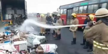 Cargo van with garments from Tirupur catches fire in Chennai