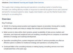 Gartner, Inc. Market Guide for Supply Chain Strategy, Planning and Operations Consulting, 2020