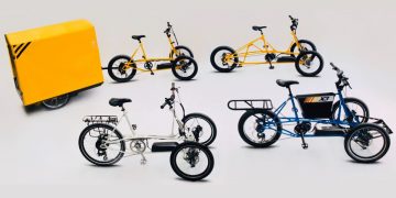 Electric-assist cargo trike can haul over 400 lb, leans into corners