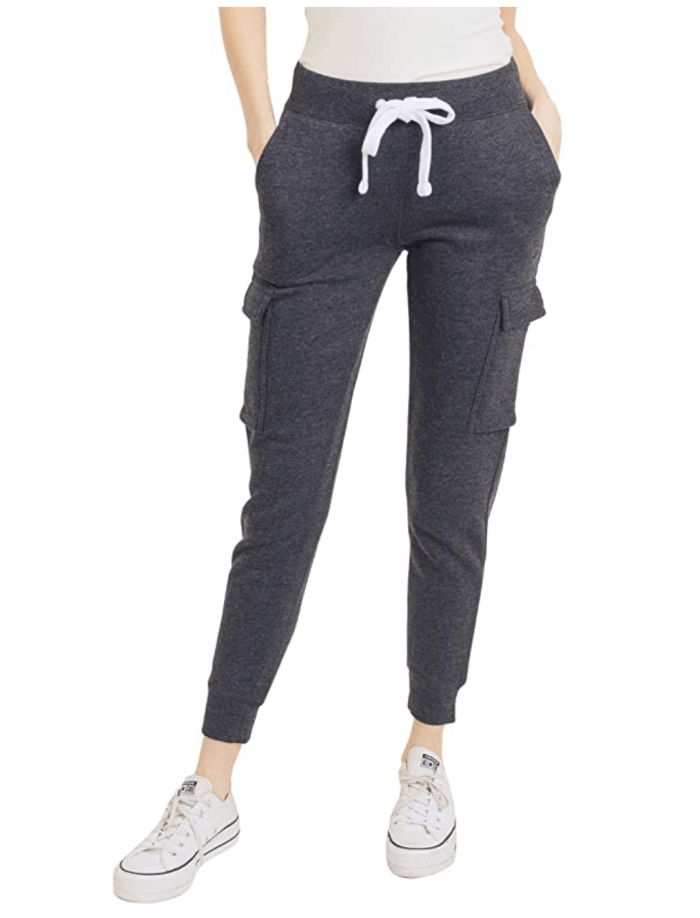 esstive Women's Ultra Soft Fleece Midweight Casual Solid Cargo Jogger Pants