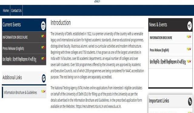 NTA DU Recruitment 2021, Apply Online 1145 Jr Assistant, Assistant, Steno, JE and Other Posts @recruitment.nta.nic.in